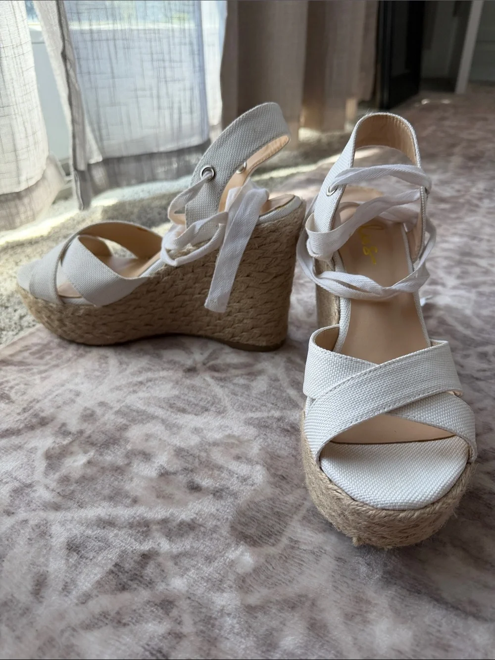 Lulu's White Canvas Espadrille Wedge Sandals